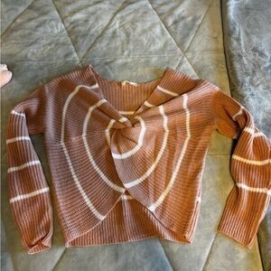 Hippie Rose Pink and White V-Neck Sweater